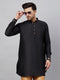 VASTRAMAY Men's Black Silk Blend Curved Kurta